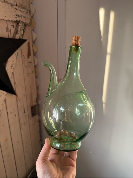Vintage Other - Green Glass Olive Oil Cruet with Cork Stopper